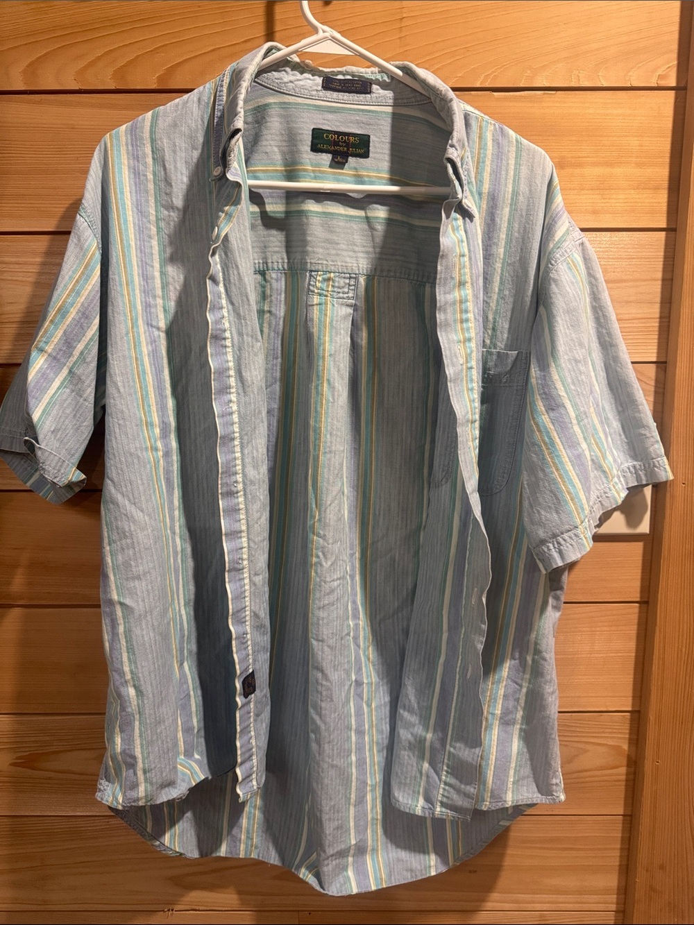Alexander Julian Light Blue Vertical Striped Short-Sleeve Button Down Shirt